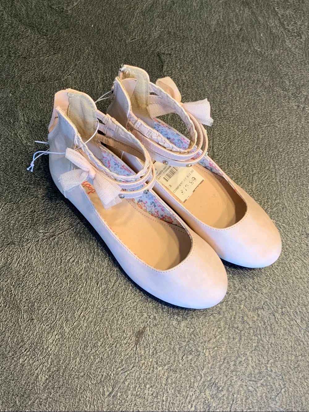 Pink Girls Ankle-Strap Ballet Flats with Bows